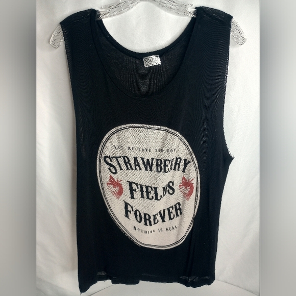 *Strawberry Fields Forever Black Tank Top - Picture 1 of 6